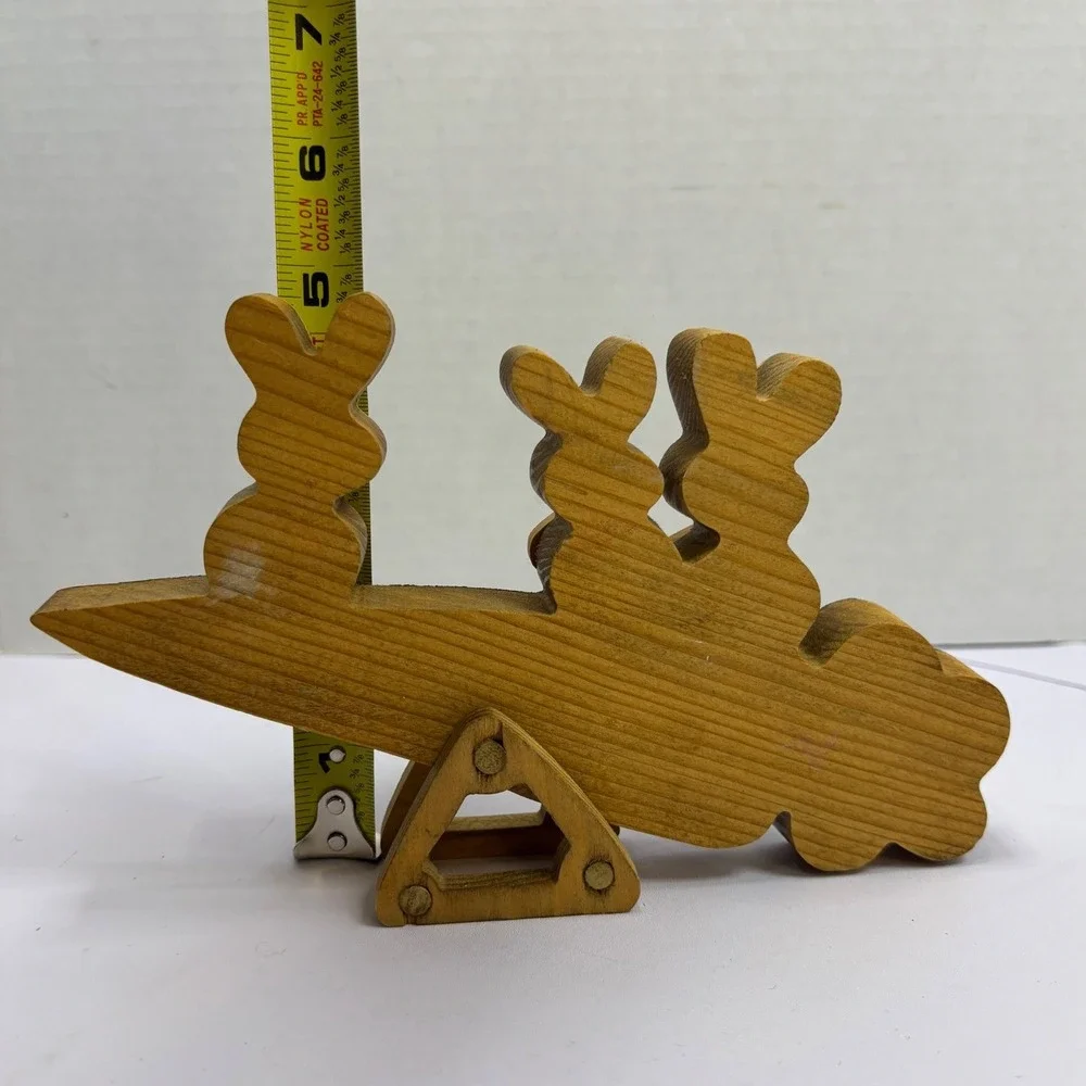 Vintage‎ Wooden Easter Bunny Carrot Seesaw Shelf Sitter Farmhouse Decor 9 Inch